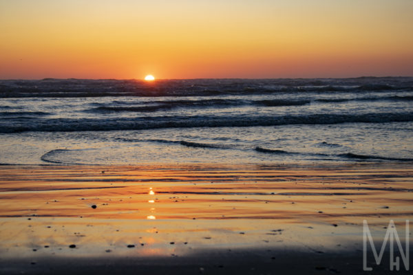 Meghan Nelson Ocean Shores Sunset Waves Orange Yellow Blue Sun